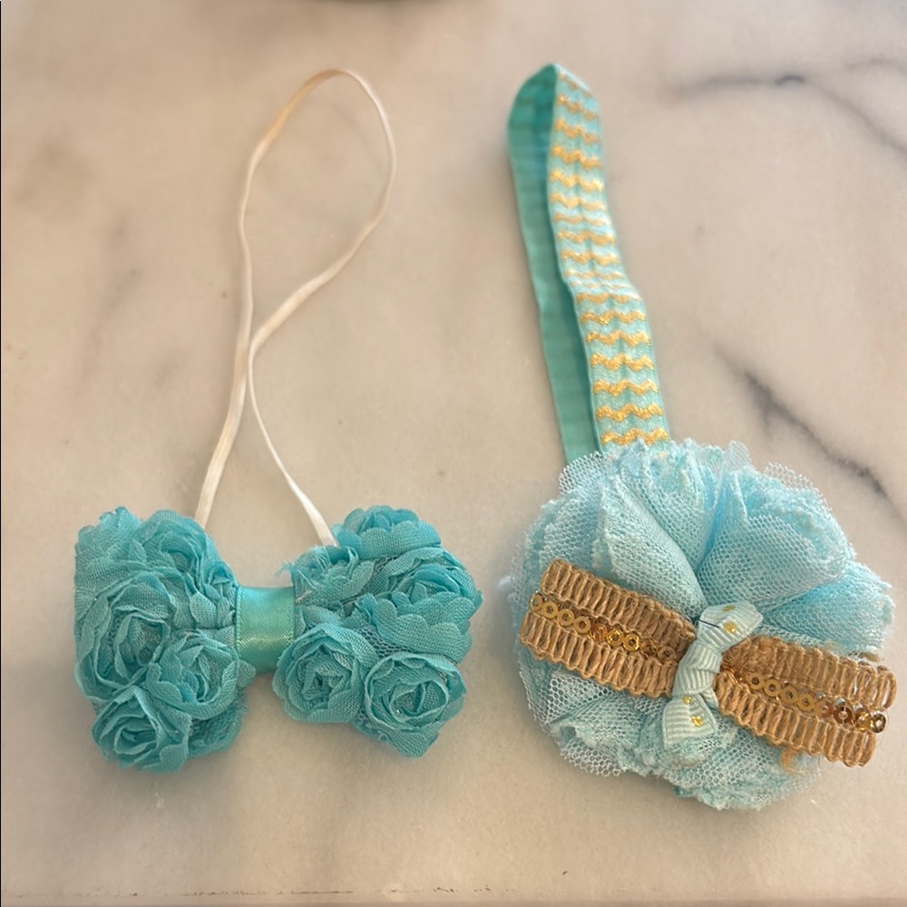 Blue and Gold Hair Accessories Set with Bow and Headband
